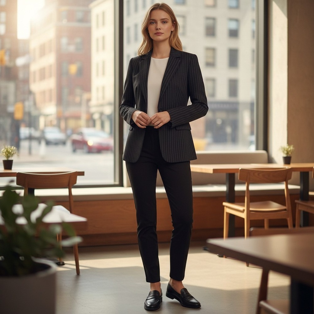 Tahari Arthur S Levine Womens Black Pinstripe 3 Button Blazer Jacket Size 8